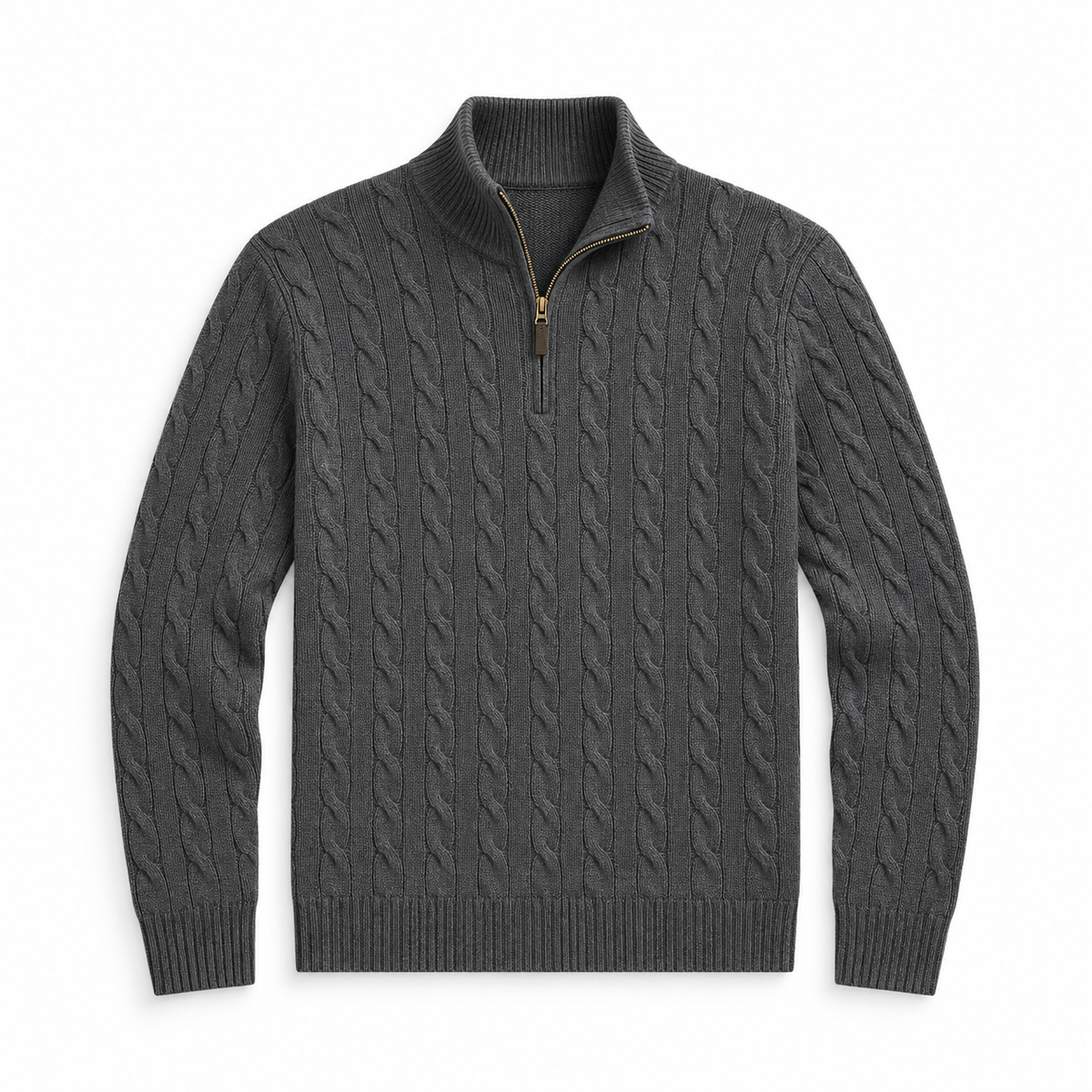 Men’s Cable Knit Quarter Zip Sweater, Classic Long Sleeve Pullover with Ribbed Collar