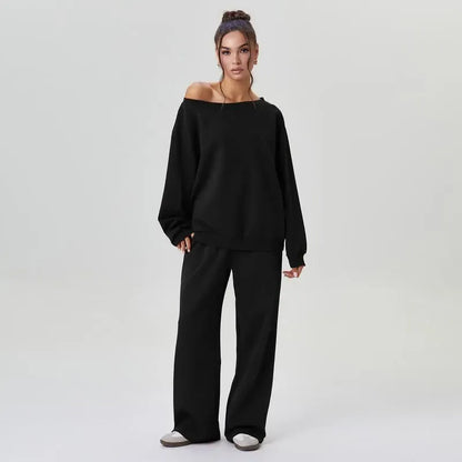 Sloping Shoulder Top & Wide Leg Pants Set