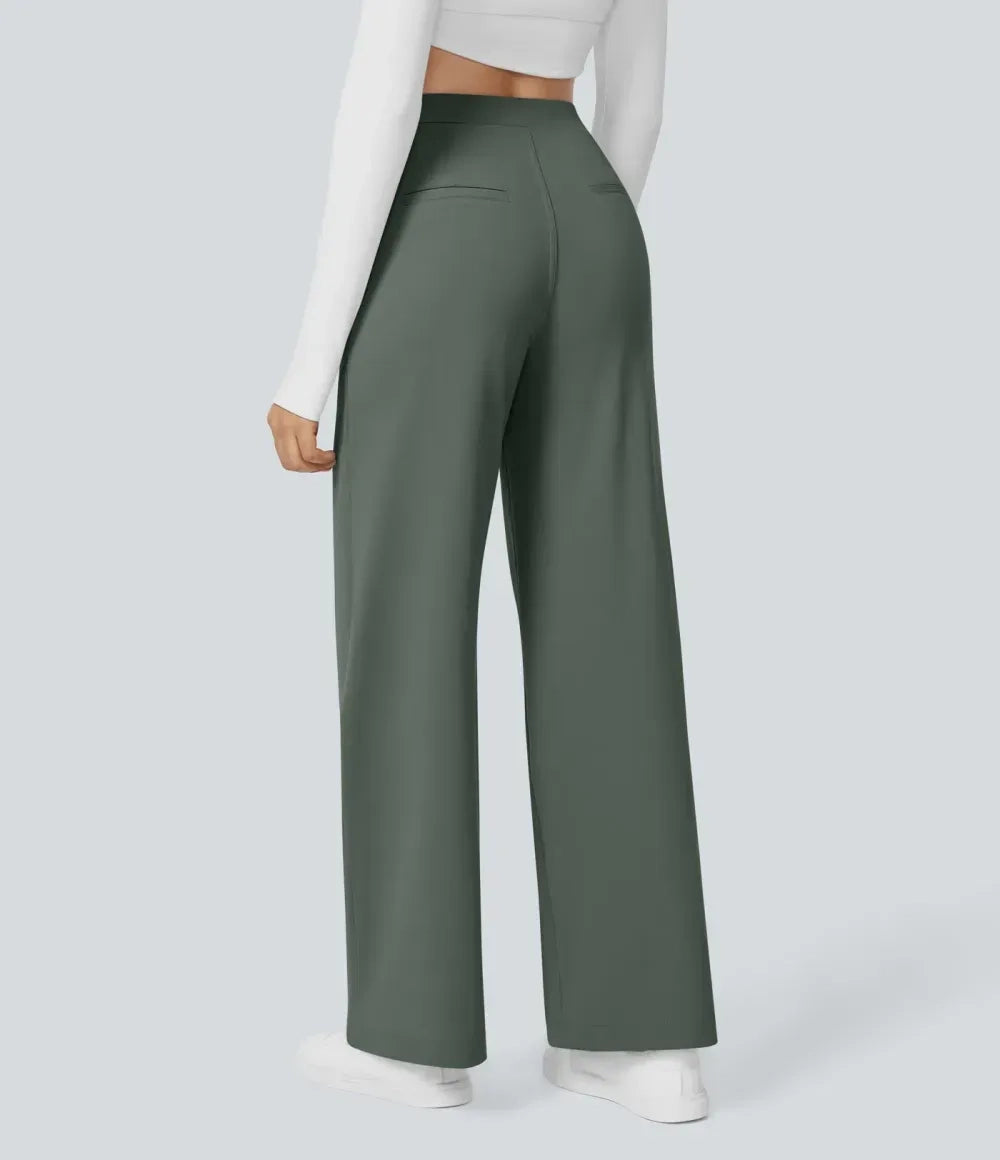 🔥Limited-Time Promotion-High Waisted Plicated Side Pocket Straight Leg Work Pants