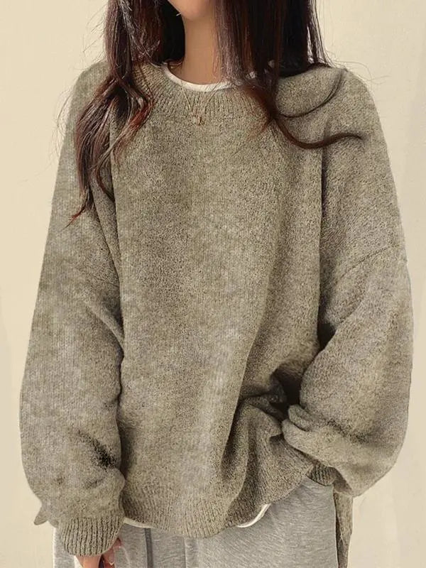 Women's Drop Shoulder Split Hem Sweater