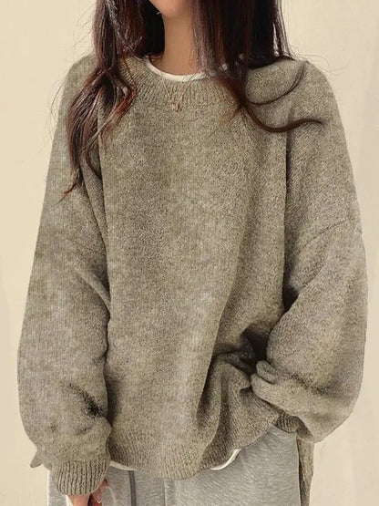 Women's Drop Shoulder Split Hem Sweater