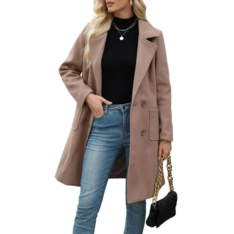Women's Winter Wool Blend Camel Mid-Long Coat