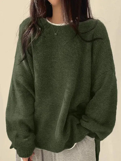 Women's Drop Shoulder Split Hem Sweater