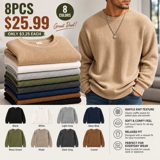 🔥 BESTSELLER | 8PCS $25.99 | Men’s Waffle Knit Crewneck Sweater