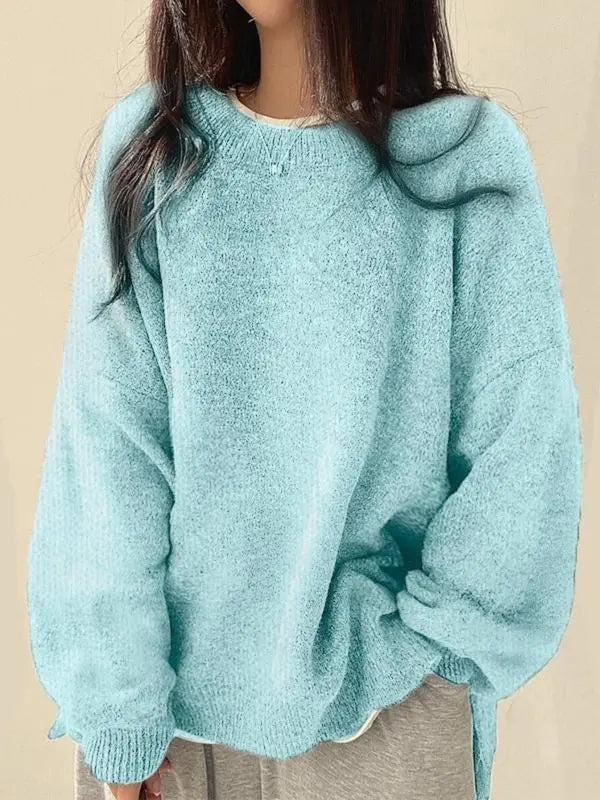 Women's Drop Shoulder Split Hem Sweater