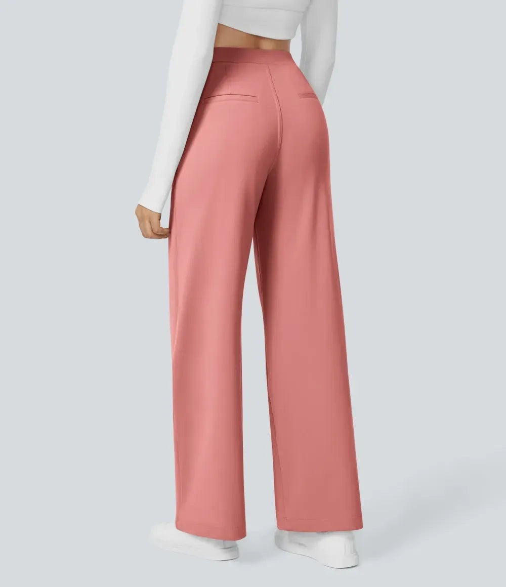 🔥Limited-Time Promotion-High Waisted Plicated Side Pocket Straight Leg Work Pants