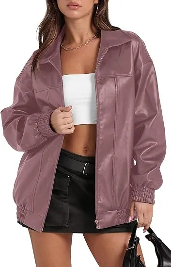 Leather Jacket Women Faux Oversized Motorcycle Bomber Coats 2025 – Bold, Chic & Unstoppable