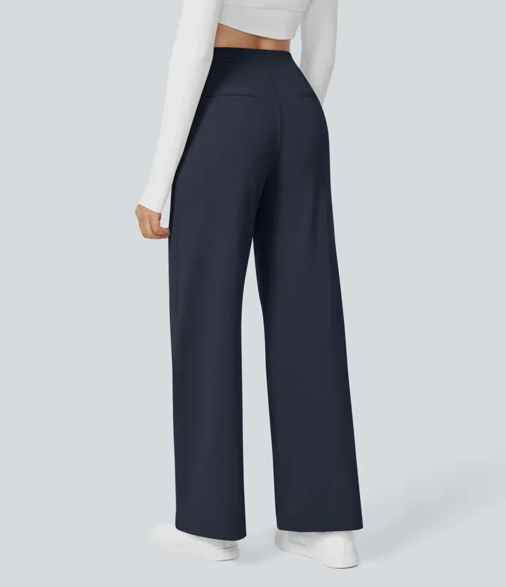 🔥Limited-Time Promotion-High Waisted Plicated Side Pocket Straight Leg Work Pants