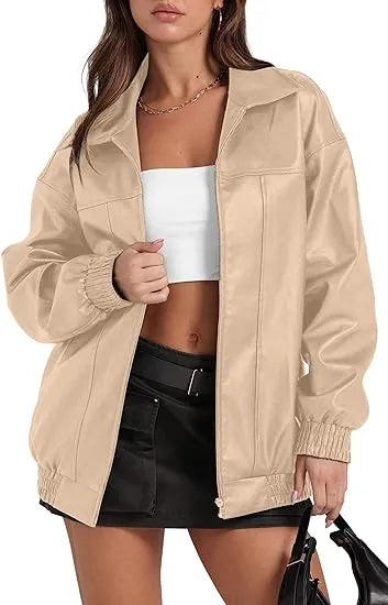Leather Jacket Women Faux Oversized Motorcycle Bomber Coats 2025 – Bold, Chic & Unstoppable
