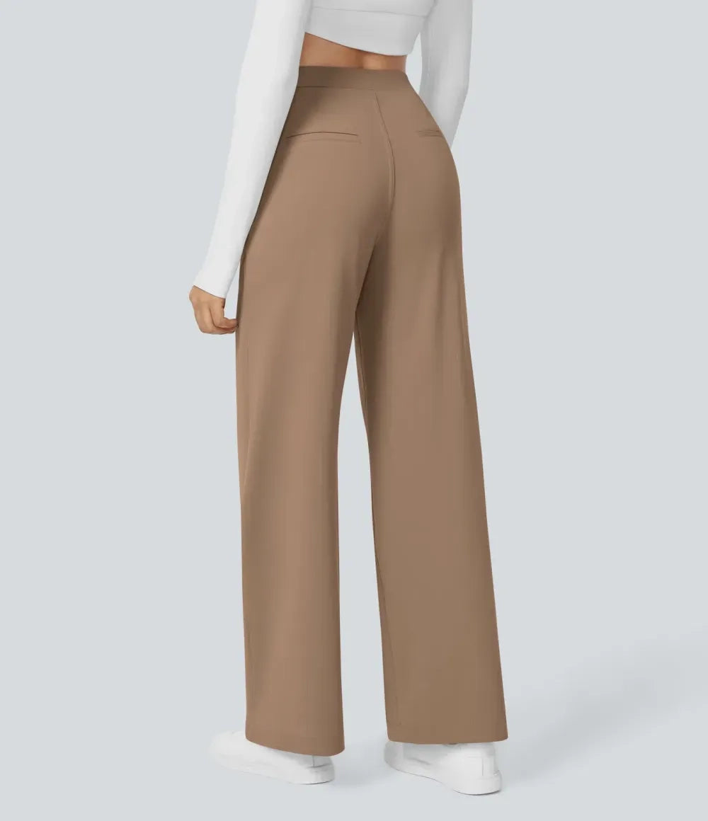 🔥Limited-Time Promotion-High Waisted Plicated Side Pocket Straight Leg Work Pants
