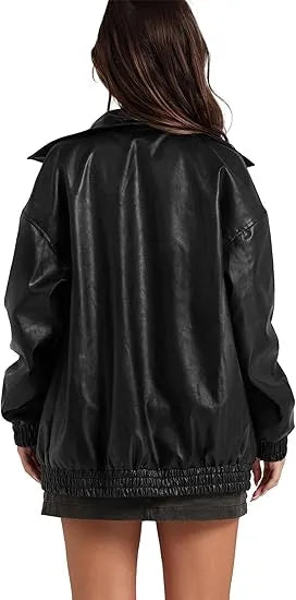 Leather Jacket Women Faux Oversized Motorcycle Bomber Coats 2025 – Bold, Chic & Unstoppable