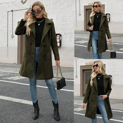 Women's Winter Wool Blend Camel Mid-Long Coat
