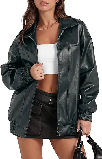 Leather Jacket Women Faux Oversized Motorcycle Bomber Coats 2025 – Bold, Chic & Unstoppable