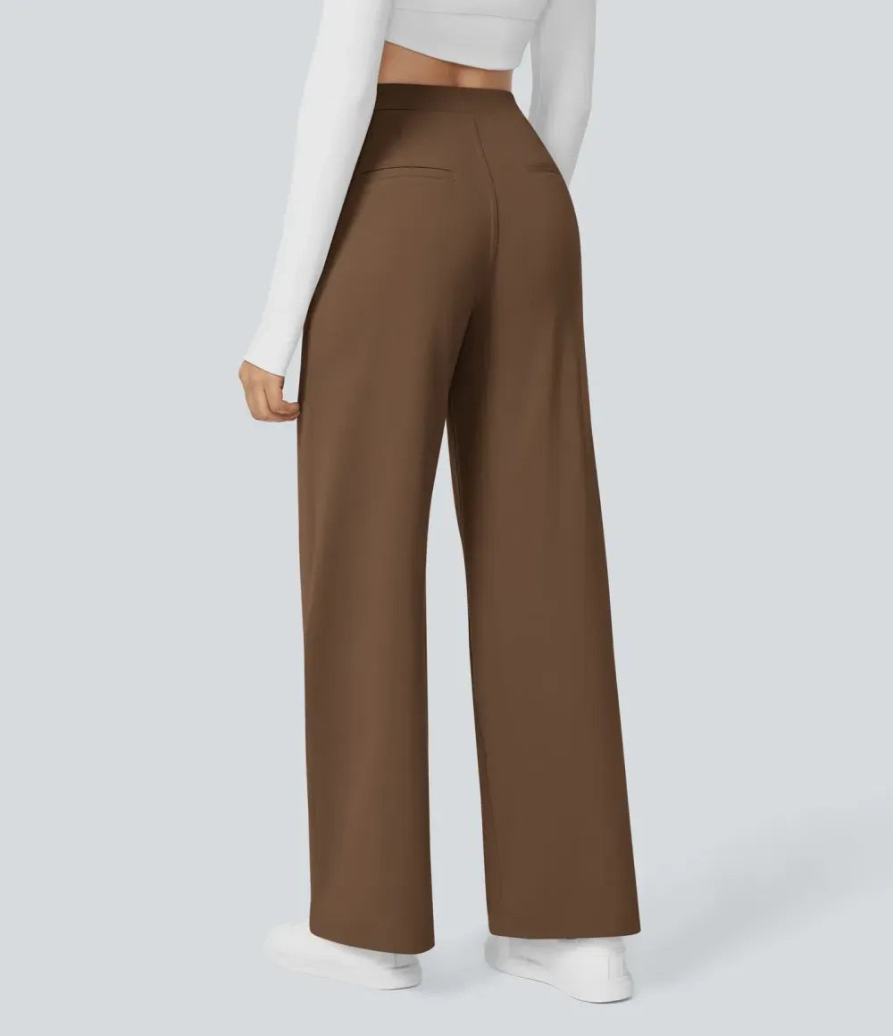 🔥Limited-Time Promotion-High Waisted Plicated Side Pocket Straight Leg Work Pants