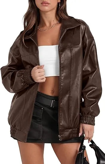 Leather Jacket Women Faux Oversized Motorcycle Bomber Coats 2025 – Bold, Chic & Unstoppable