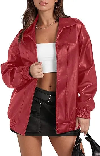Leather Jacket Women Faux Oversized Motorcycle Bomber Coats 2025 – Bold, Chic & Unstoppable