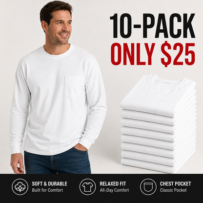 🔥Men's Heavyweight Long-Sleeve Pocket T-Shirt – Relaxed Fit Everyday Casual Tee | Big & Tall Available