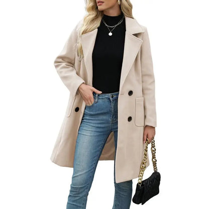 Women's Winter Wool Blend Camel Mid-Long Coat