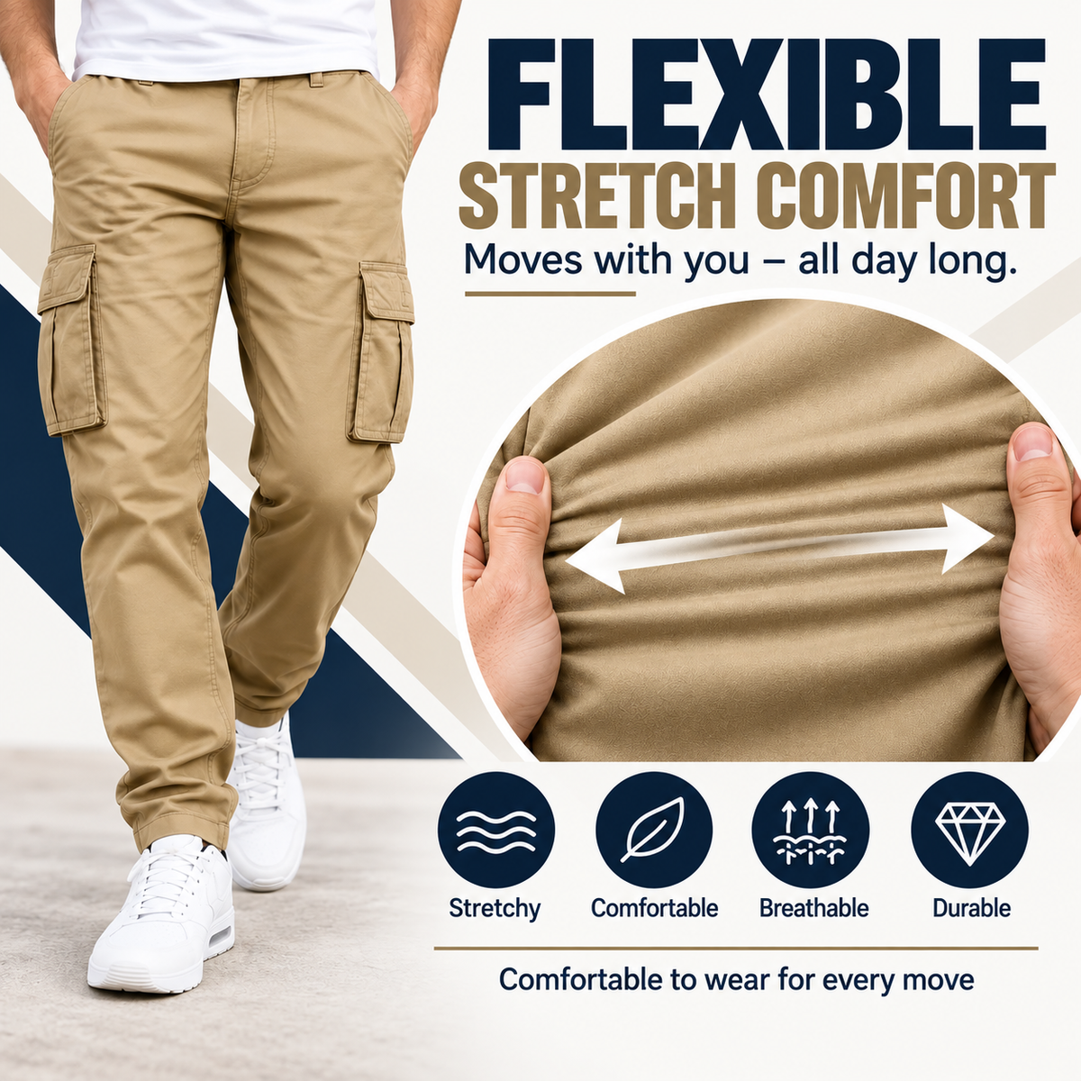 Men's flex stretch cotton cargo pants