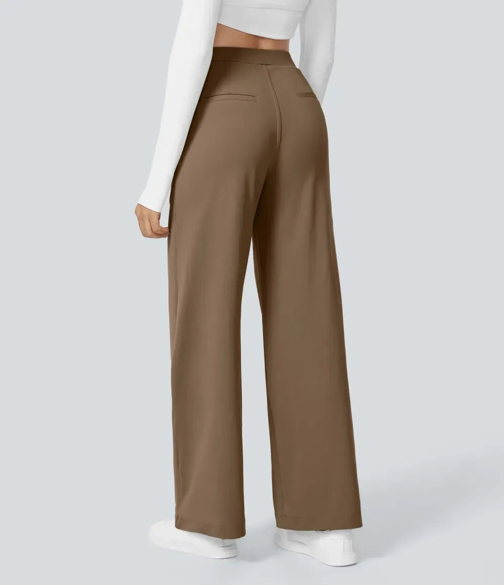 🔥Limited-Time Promotion-High Waisted Plicated Side Pocket Straight Leg Work Pants