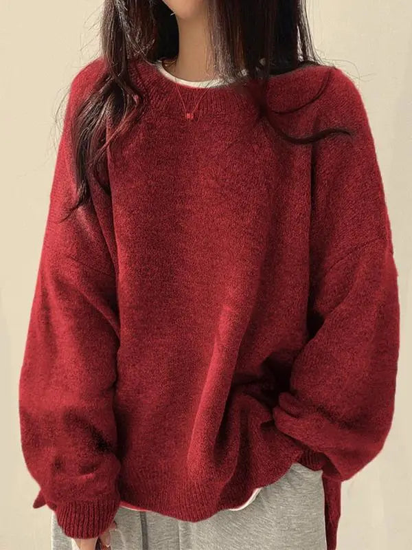 Women's Drop Shoulder Split Hem Sweater