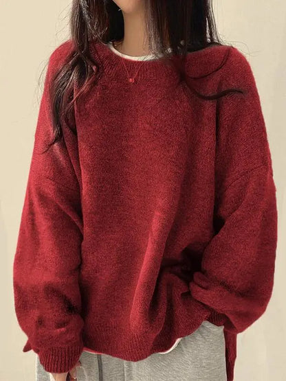 Women's Drop Shoulder Split Hem Sweater