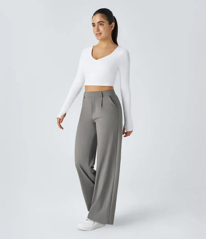 🔥Limited-Time Promotion-High Waisted Plicated Side Pocket Straight Leg Work Pants