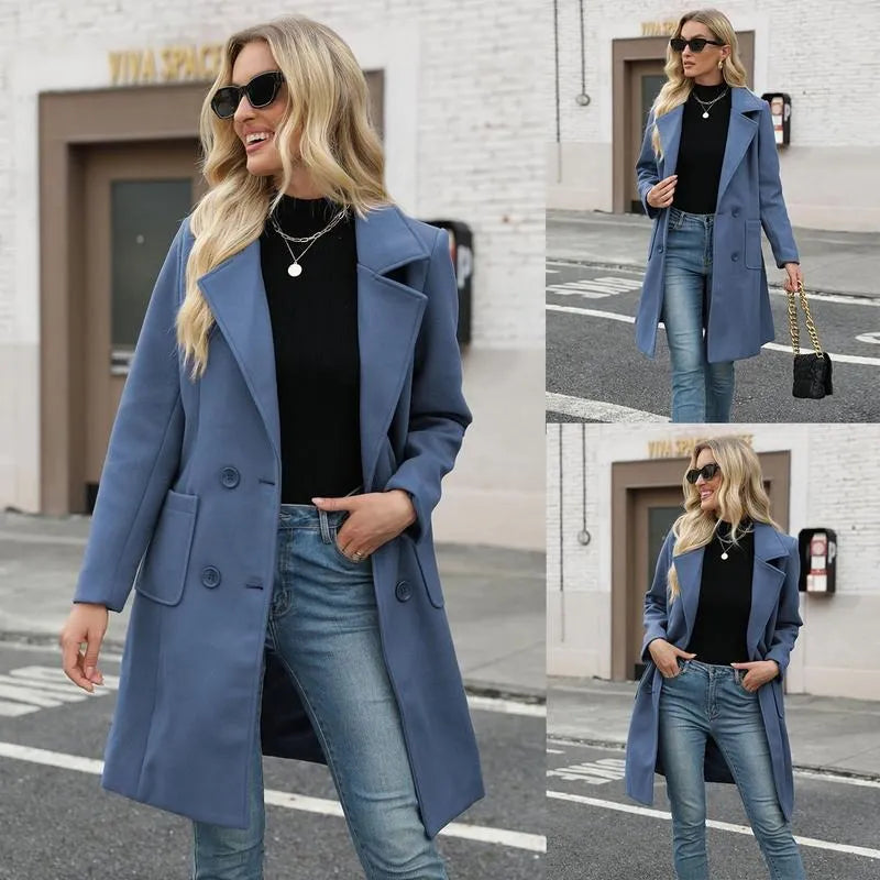 Women's Winter Wool Blend Camel Mid-Long Coat