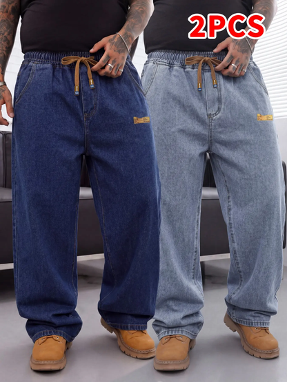 Men's Plus Size Wide Leg Jeans with Elastic Waist