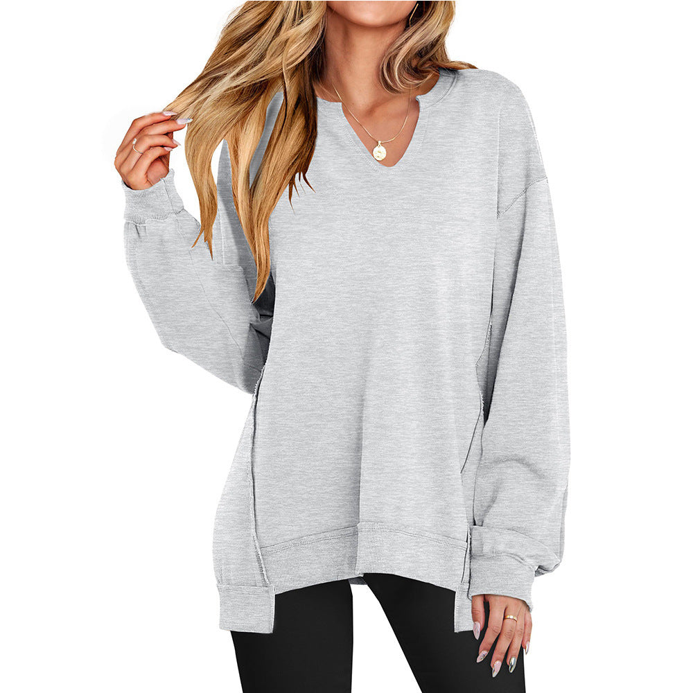 Womens Oversized Sweatshirt V Neck Long Sleeve Tunic Lightweight Pullover 2026 Winter Casual Tops Teen Girl Outfits