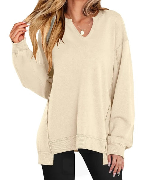 Womens Oversized Sweatshirt V Neck Long Sleeve Tunic Lightweight Pullover 2026 Winter Casual Tops Teen Girl Outfits