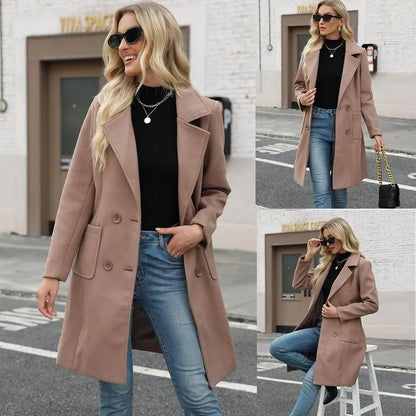 Women's Winter Wool Blend Camel Mid-Long Coat