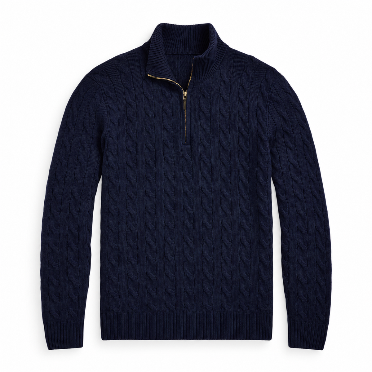 Men’s Cable Knit Quarter Zip Sweater, Classic Long Sleeve Pullover with Ribbed Collar