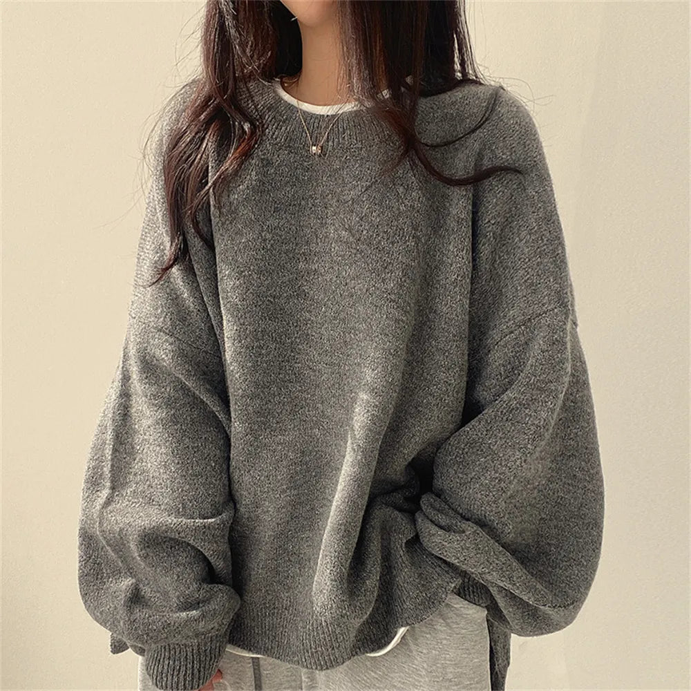 Women's Drop Shoulder Split Hem Sweater