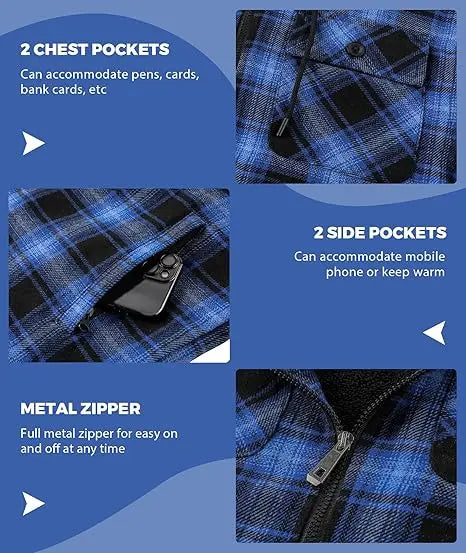 Men's Slim-Fit Thickened Plaid Fleece Hooded Jacket
