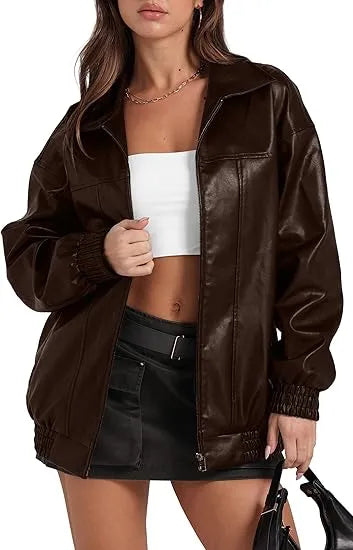 Leather Jacket Women Faux Oversized Motorcycle Bomber Coats 2025 – Bold, Chic & Unstoppable