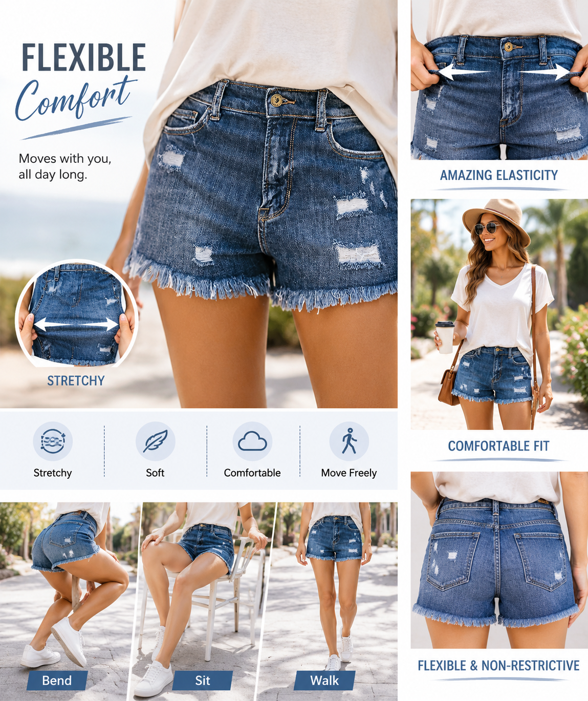 🔥 LAST CHANCE SUMMER SALE-Women's Casual Mid Rise Denim Shorts