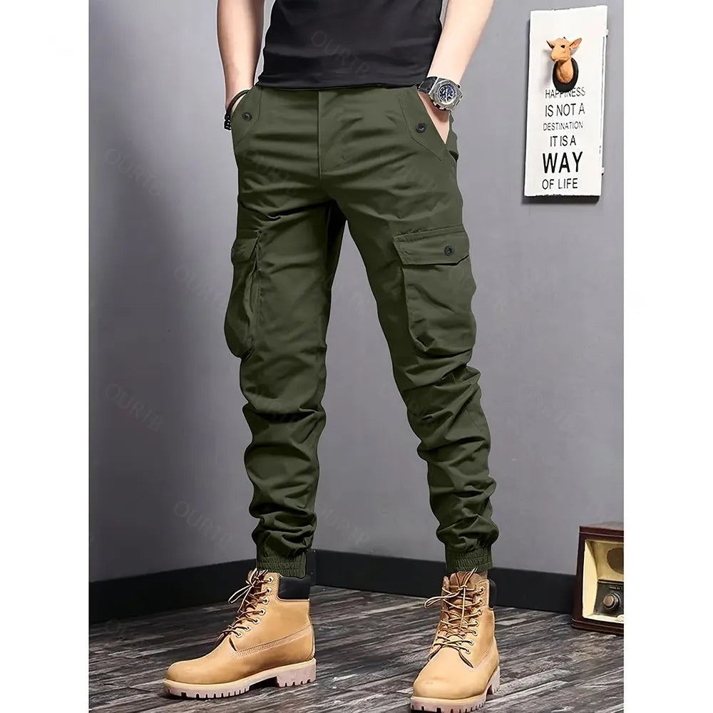 Men's Multi-Color Cargo Joggers – Multi-Pocket Casual Pants